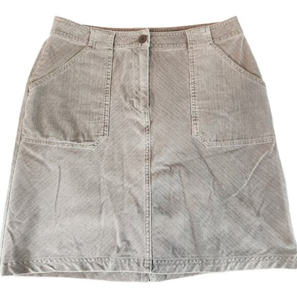 LL Bean 8p corduroy midi skirt 2 pockets with slip back button zip Y2K brown - Picture 1 of 10